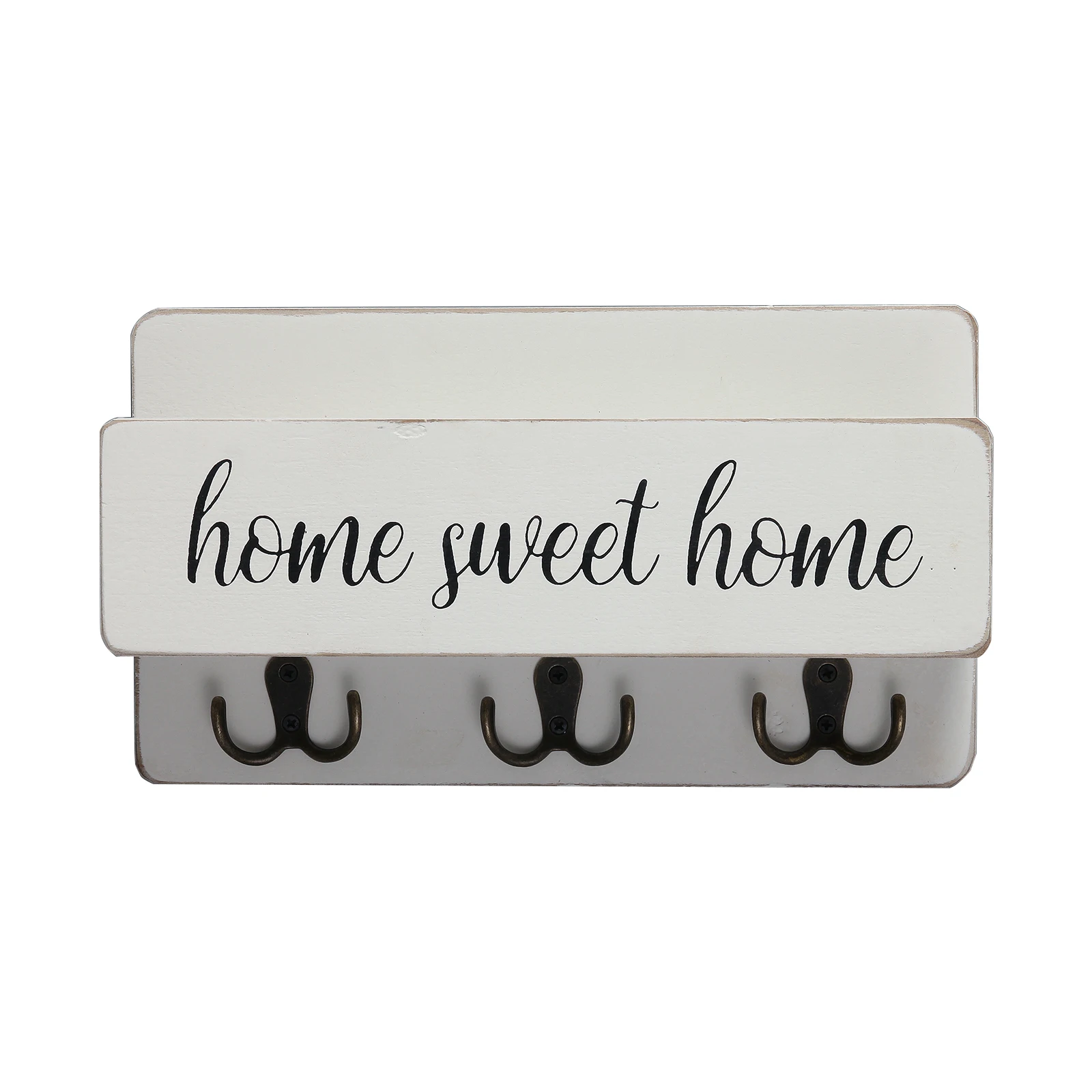 Wooden Mail And Key Holder For Wall Decorative,Rustic Home Decor Wall Mounted Mail Organizer With 3 Double Key Hooks Wall Decor