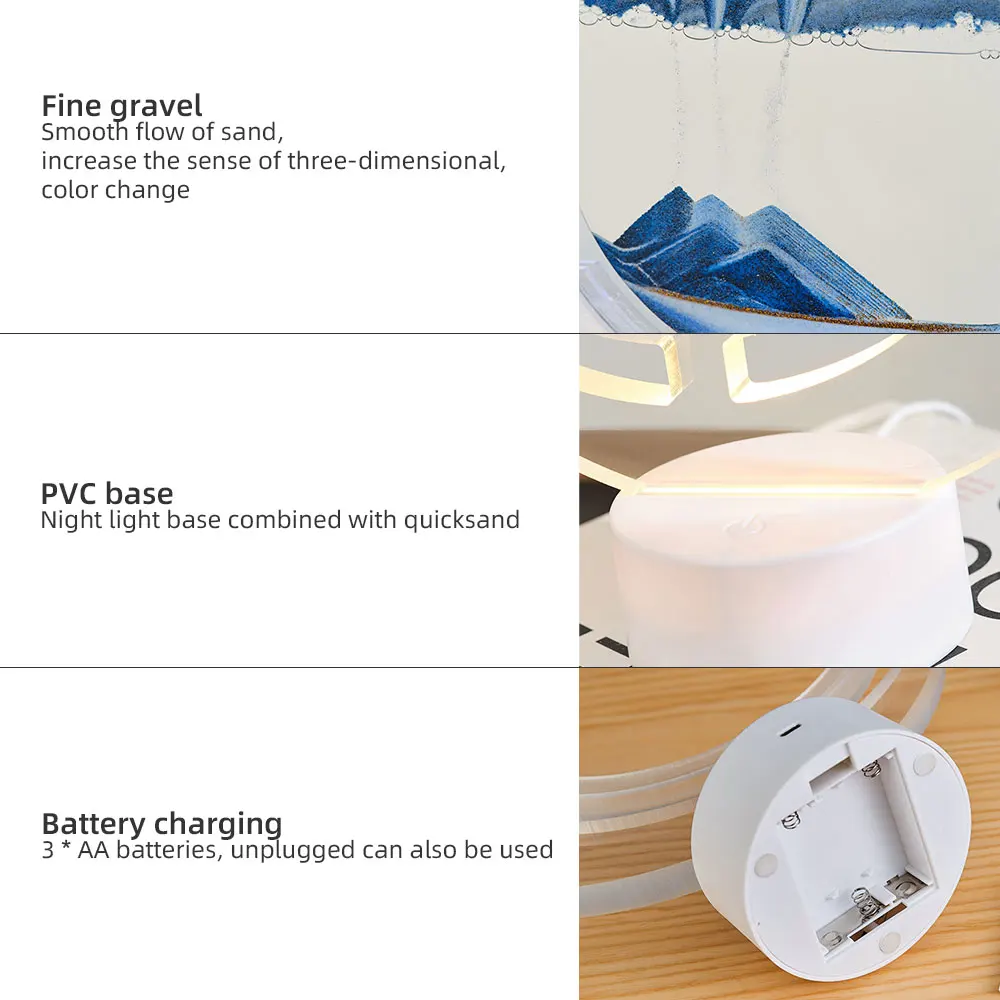 USB Colorful Advanced Decorative Glass Quicksand Art Desk Lamp for Home Office Desktop Acrylic 3D Moving Sand Painting Lamp