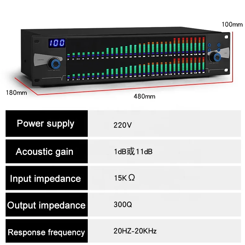 Professional DJ System New 2U Dual 31 Bands Audio  Effect DSP Processor Graphic Digital Equalizer for Stage Home Karaoke