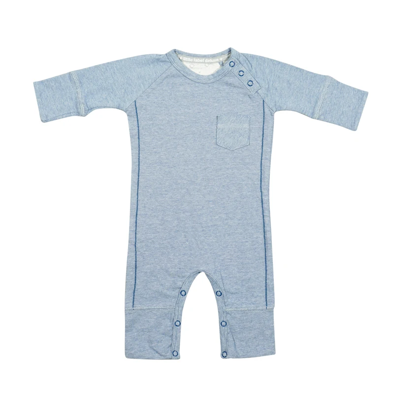 Wholesale custom three quarter sleeve onesie bodysuits solid color organic cotton footed rompers baby jumpsuit