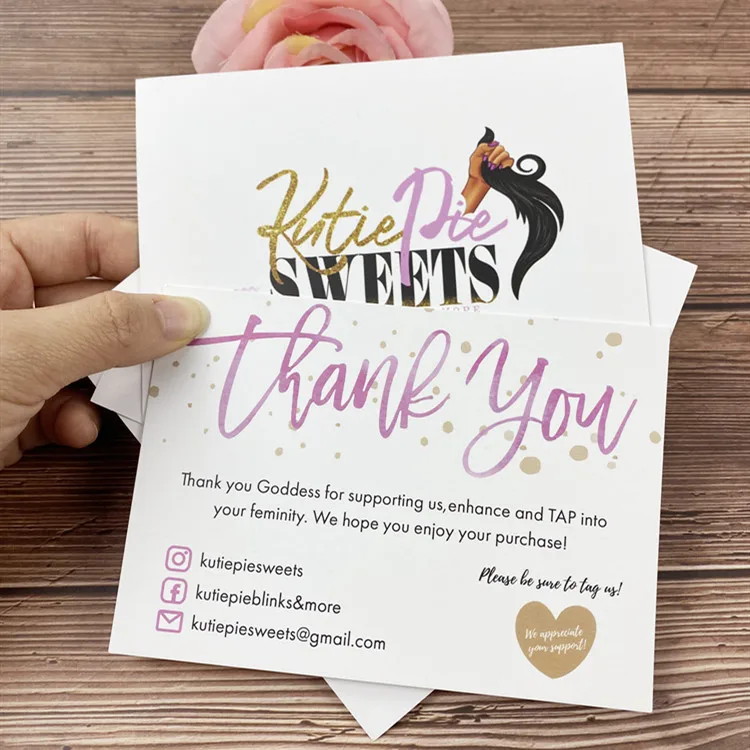 
Fashion Design Blush Pink Wig Amazon Online Business Order Thank You Cards Custom With Logo 