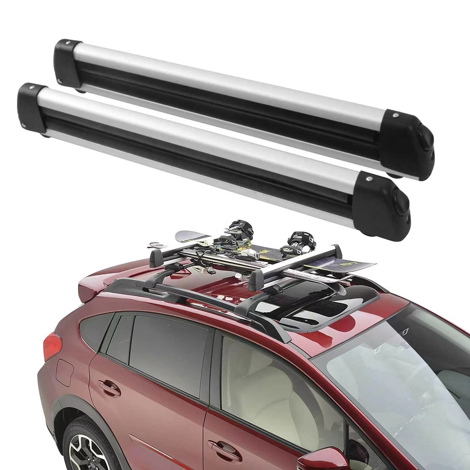 Black Aluminum Ski Board Rack Roof-Mounted Iron Snowboard Carrier with Lockable Removable Feature
