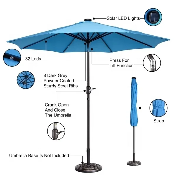 China Factory Supply 2020 Outdoor Patio LED Umbrella Auto Tilt