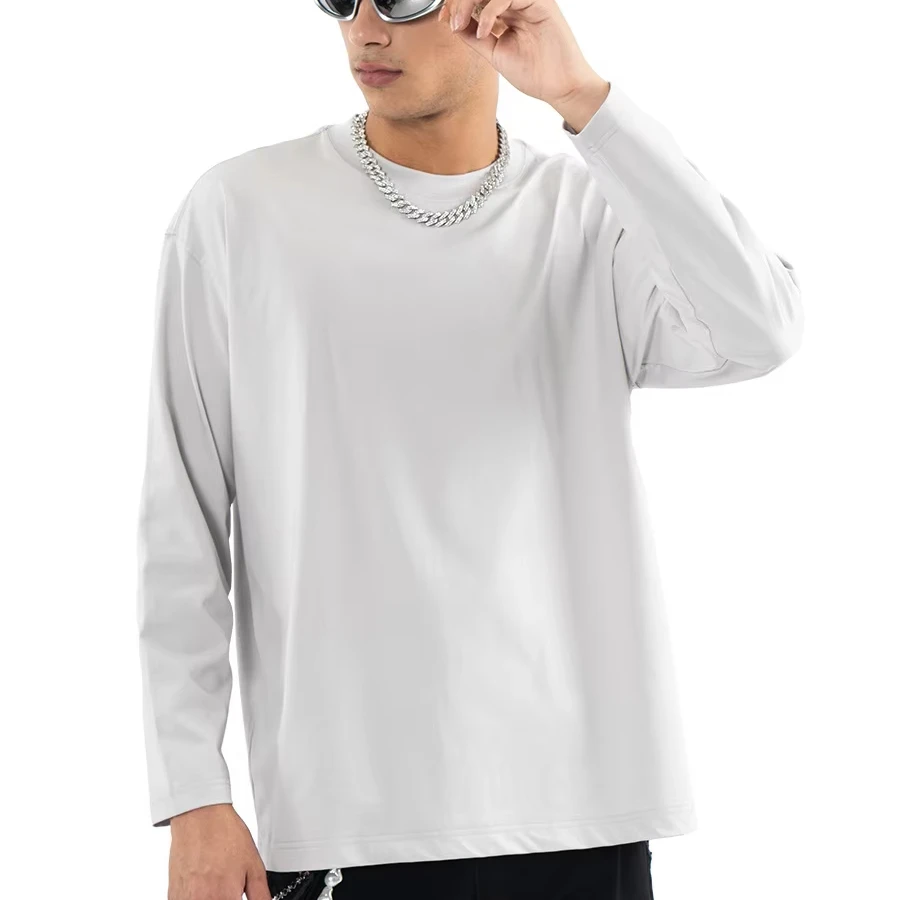 Custom blank 240g Heavy weight tshirt Long Sleeve Crewneck T-Shirt Autumn Color Small Neck oversized  long sleeve tshirt for men