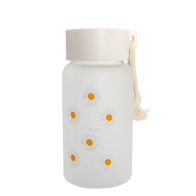 Ins simple frosted glass fresh forest Daisy lovely water cup portable milk cup girl heart net red