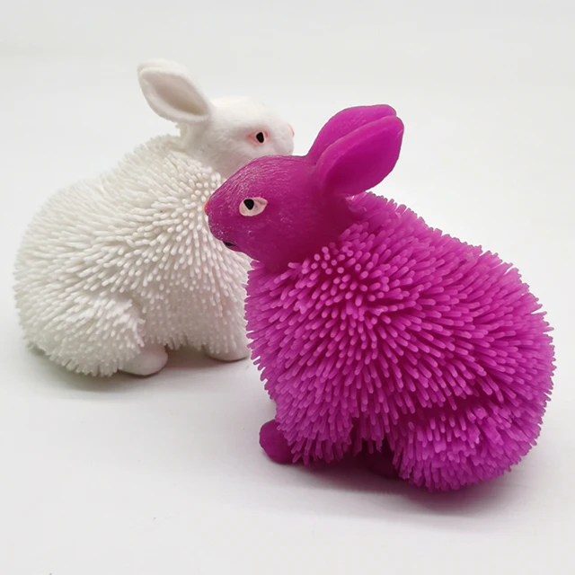 New Custom Light Up Flexible Rabbit Puffer Ball for Kids Animal Squishy Stress Relief Flashing Toys Wholesale