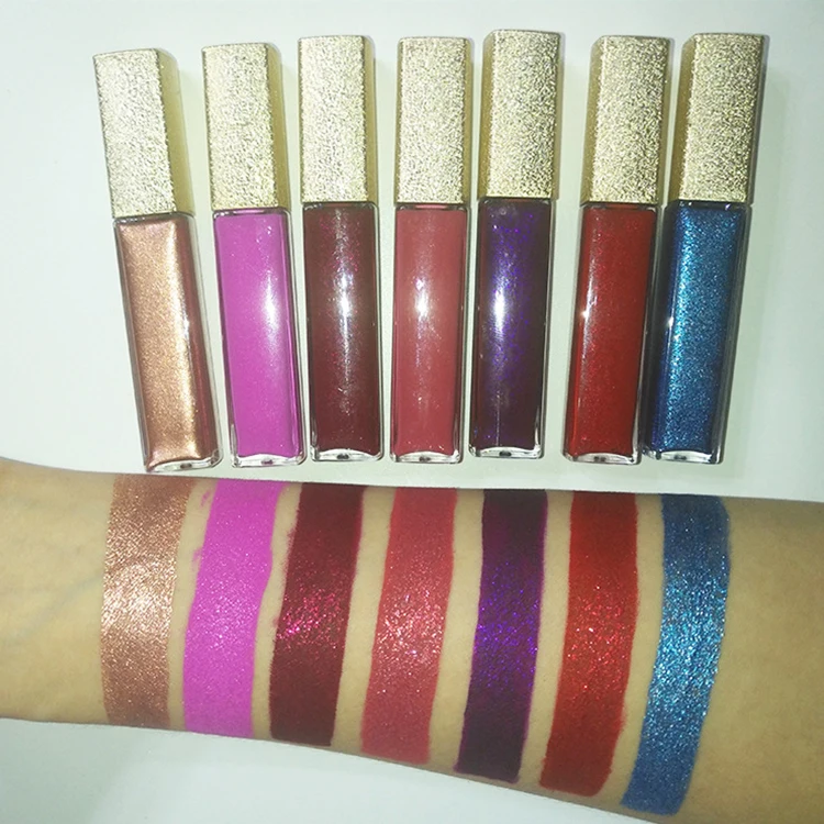 2019 новая горячая распродажа 8 видов цветов синего и красного цвета с блестками, блеск для губ, веганских материалов блеск для губ метка частного назначения при постоянном использовании pженские металлический Матовая жидкая губная помада