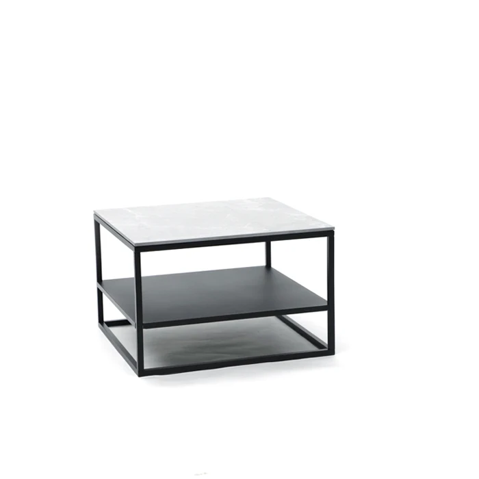 Stylish iron wroughted frame marble coffee table with storage layer