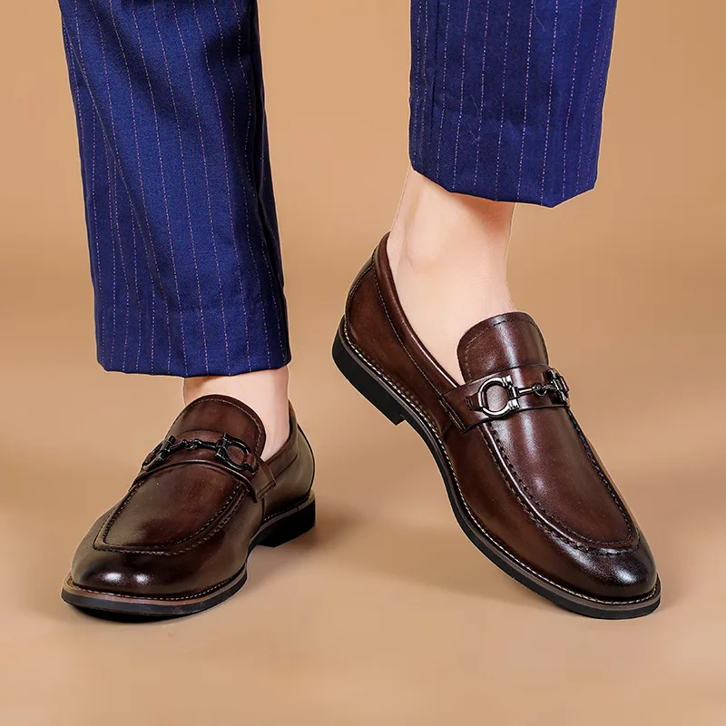 custom wholesale Italian luxury genuine leather slip on loafers formal oxford office dress shoes men
