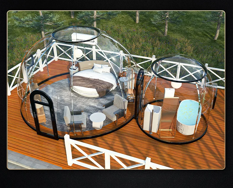 2024 Hot sale outdoor fiberglass sunroom transparent polycarbonate garden glass bubble room star glamping hotel  igloo dome home