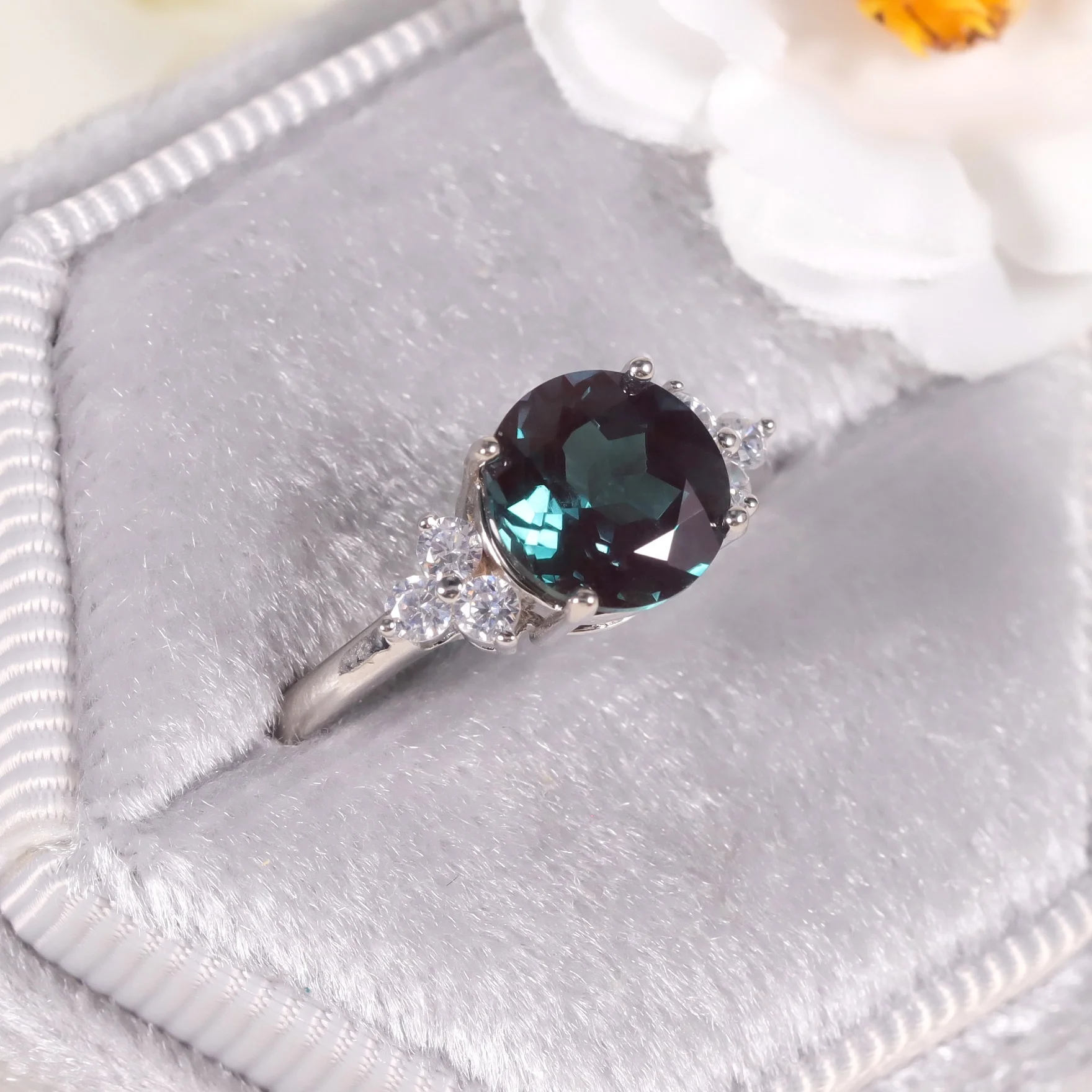 A382 Abiding Factory Wholesale Price 925 Sterling Silver Round 8MM Lab Alexandrite Gemstone Rings