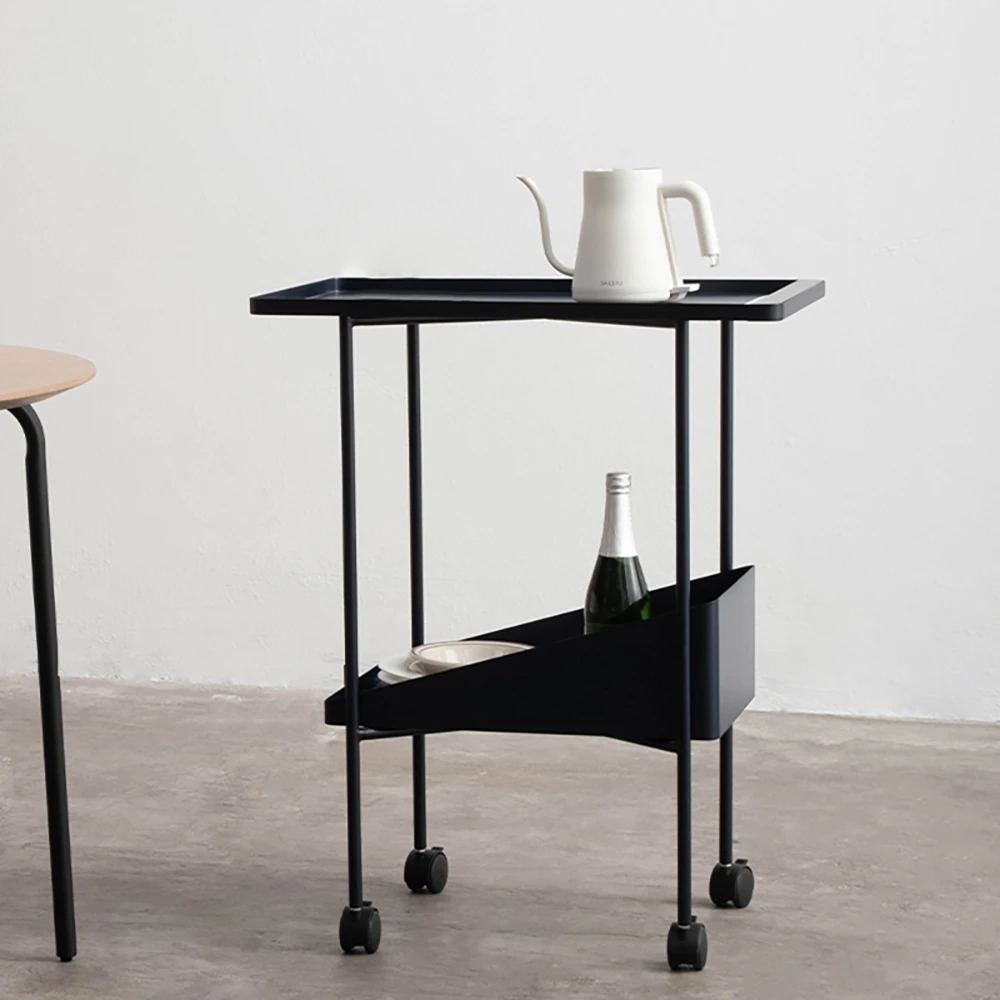 Modern Furniture Black Matte Steel Small Food Serving Tray Trolley For Home