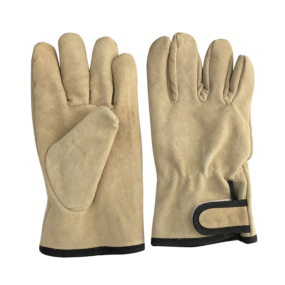 Winter Warm Windproof Grey Khaki Cow Split Leather Driver Working Glove Thicken Liner Winter Glove