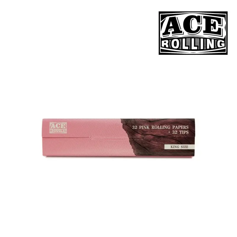 Wholesale Custom Hemp Rolling Paper 100% Natural Arabic Gum Unblenched Wood Pulp Pink Kingsize  Smoking Rolling Paper With Tips