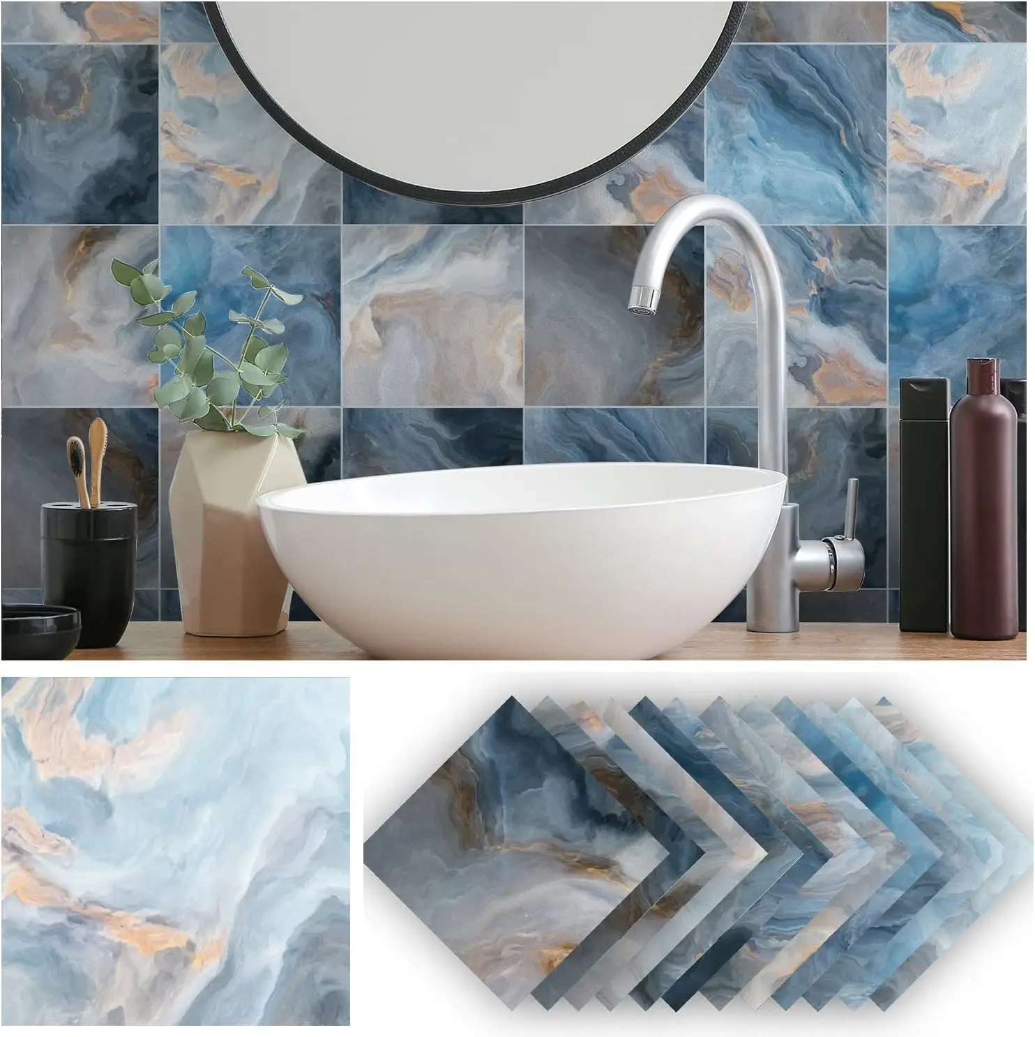 Wall Tile Marble Bath Tile Stickers For Kitchen Peel And Stick Wall Arts Non-Slip PVC Floor Stickers for Ceramic Bath