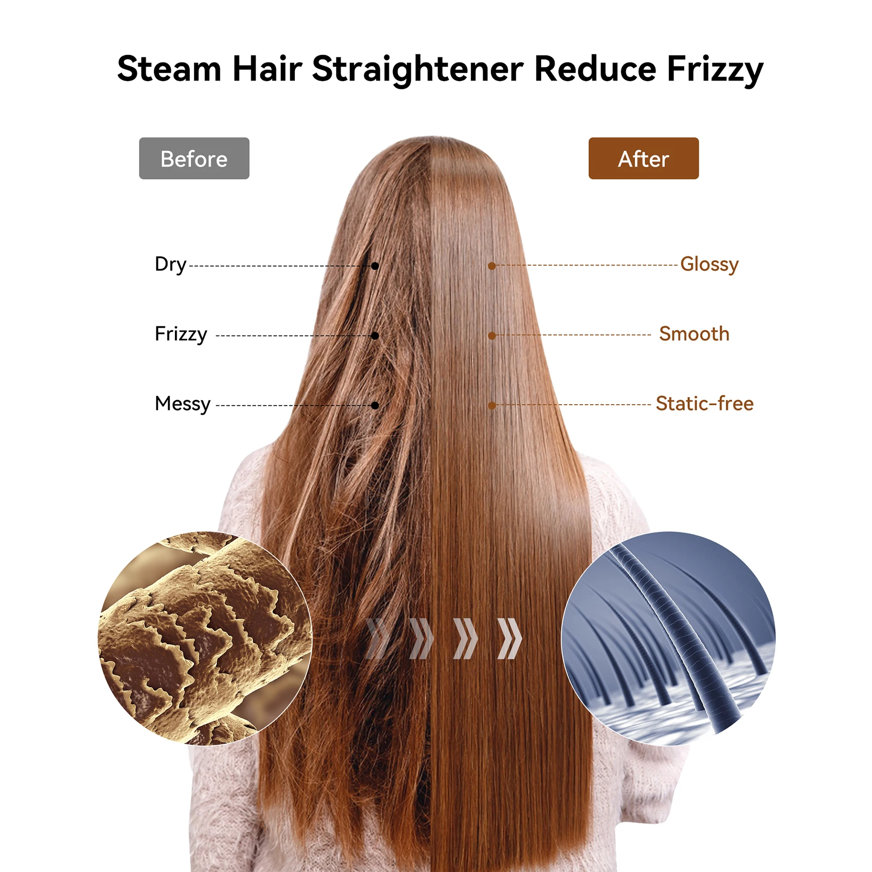 Salon Steam Straightening Brush Iron Professional Nano Electric 2 In 1 Steam Flat Iron Auto Temperature Lock Hair Straightener