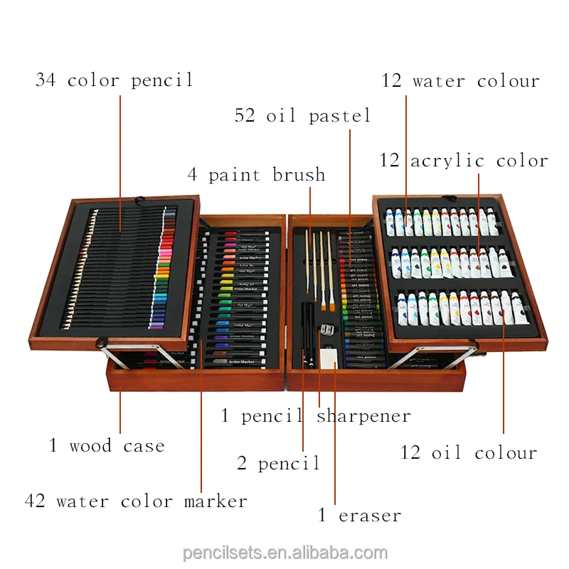 2021 High Quality Professional 174 pcs  2021 High Quality Professional Acrylic Paint Art Wooden Set for kids For Kids