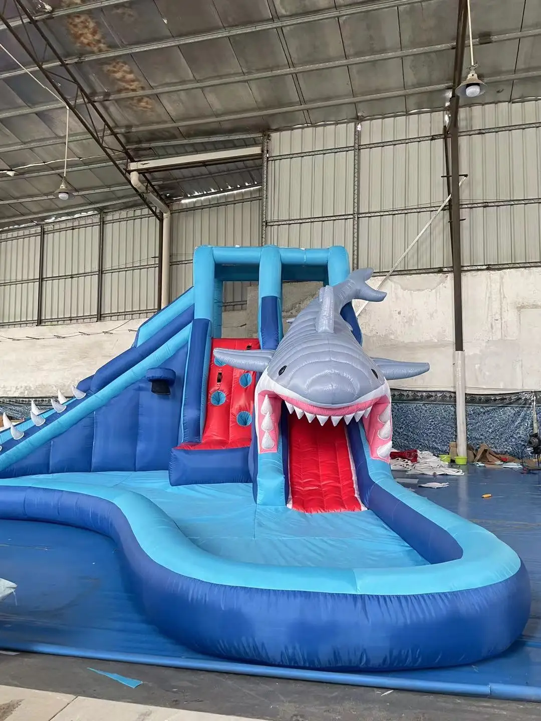Dark blue shark theme inflatable bouncy inflatable castle with slide commercial inflatable jumping bouncy combo castle