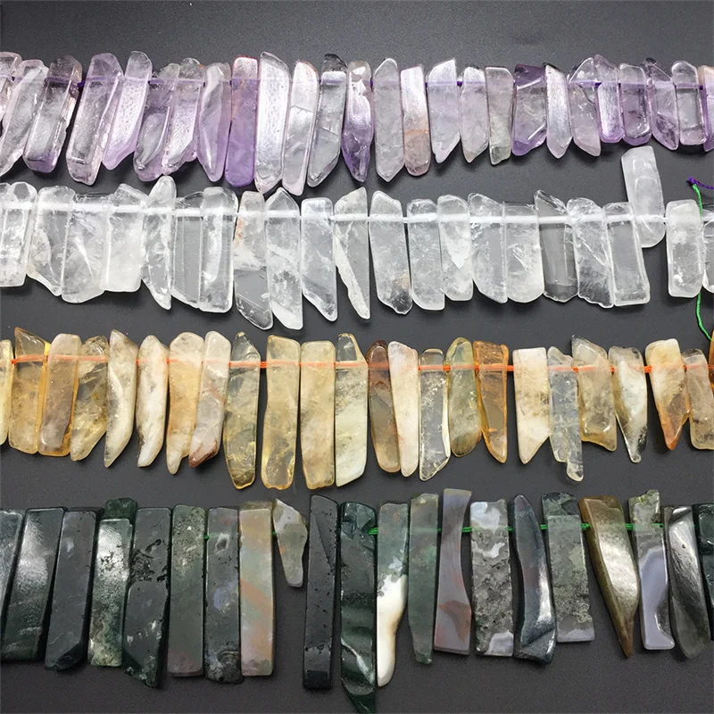 Natural Top Drilled Stone Crystal Slice flat wand Amethysts Quartz Stick Loose Beads Slab Point Pendant Necklace Jewelry Making