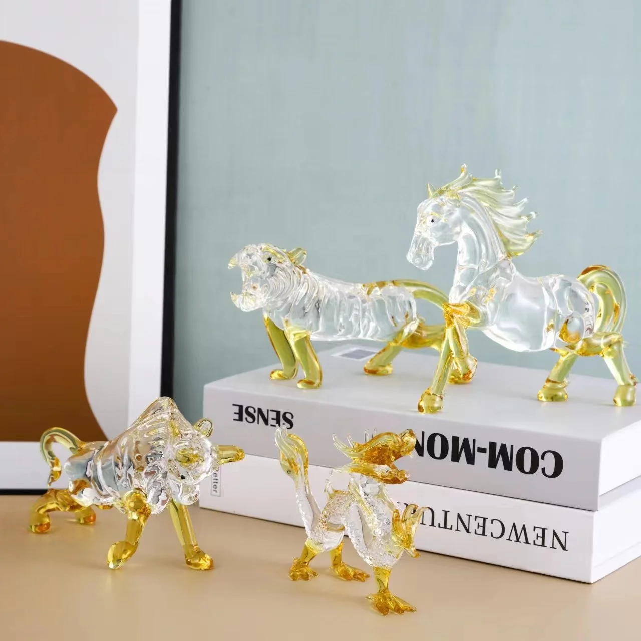 Modern art decor Crystal zodiac animal decoration home gift Dragon Tiger ox horse auspicious decoration glass animal craft gift