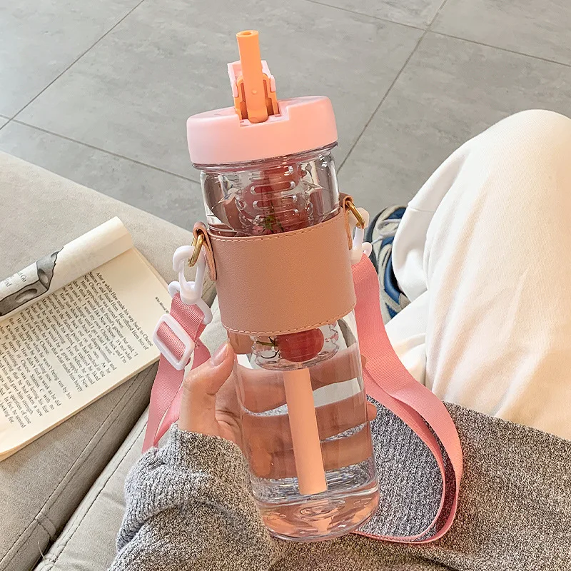 850ml Plastic Sport Gym Motivational Bpa Free Flip Top Cover Drink Water Bottle With Straw