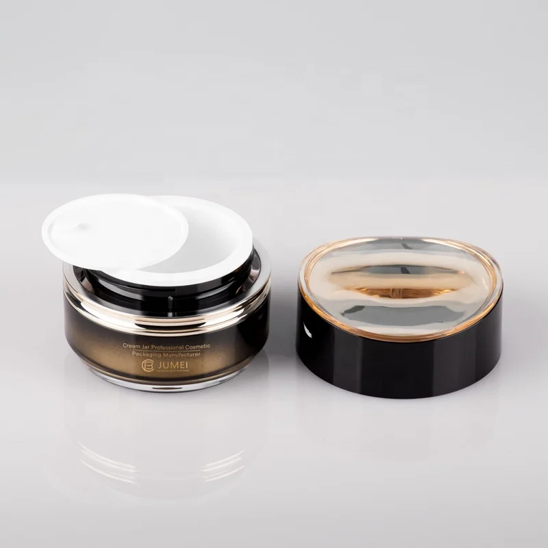 High Quality Gradient Black Bottle Gold Pump 100ml 50ml 30ml Yellow Plastic Cream Jar for Cosmetic