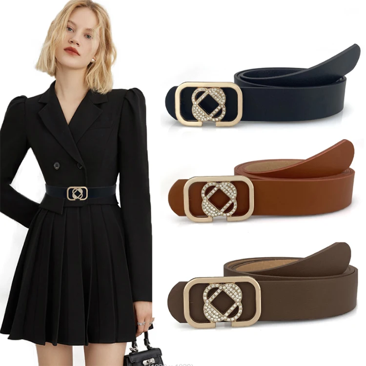New Style Fashion Women Luxury Metal Buckle Waist Pu Leather Belt