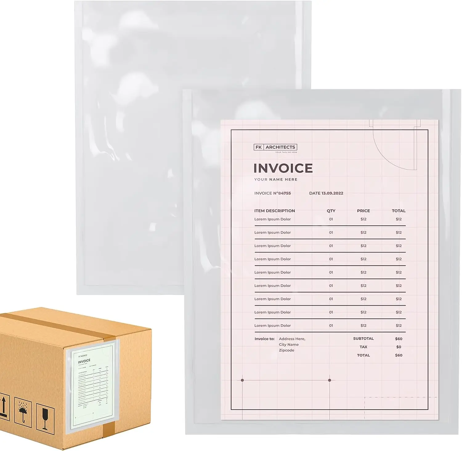 Clear Self Adhesive Seal Top Loading Packing List Invoice Pouches Shipping Label Sleeve Packing List Enclosed Shipping Envelope