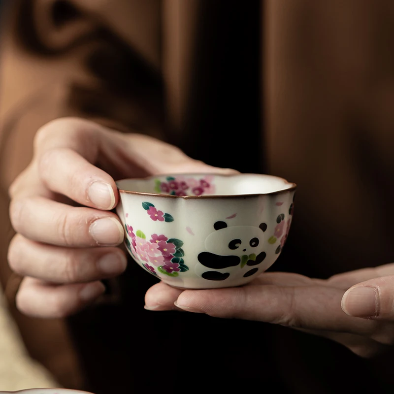 Lovely Chinese Ru Kiln Panda Ceramic Tea Cup Eco-Friendly Master Cup Kung Fu Tea Set for Household Use or as a Gift