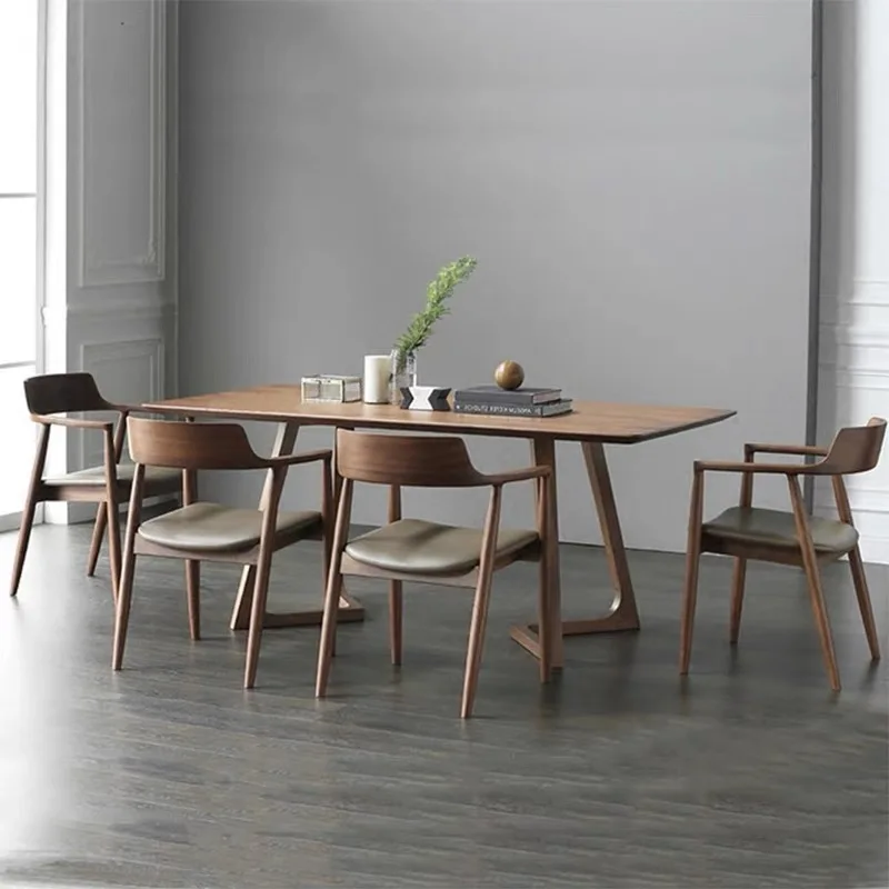 Solid wood dining table chairs rectangular log table simple home dining room