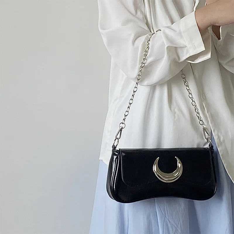 E3159 Niche Y2k Cool Style Trendy Women Punk Bag With Chain Rock Fashion Girls Handbag Pu Leather Shoulder Crossbody Bag