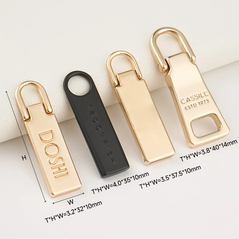 Purse Bag Hardware Custom Zipper Slider 5# Zip Puller Engraved Logo Metal Puller Zipper Gold Metal Zipper Pull for Handbags