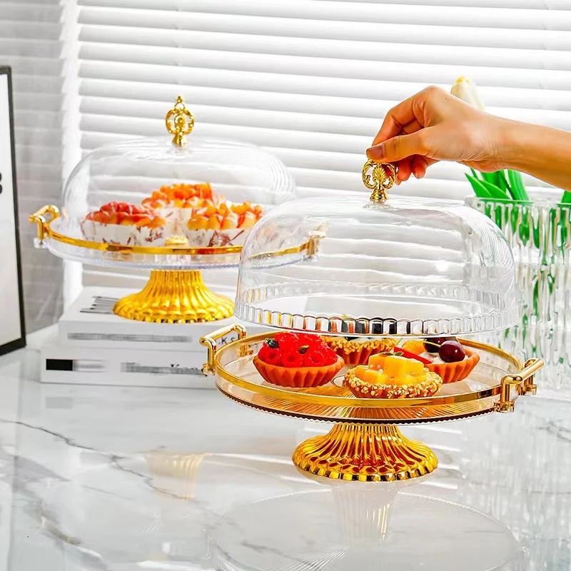 Transparent Cover Cake Plate Afternoon Tea Fruit Dessert Display Plate Food Dust Cover Pastry Plate