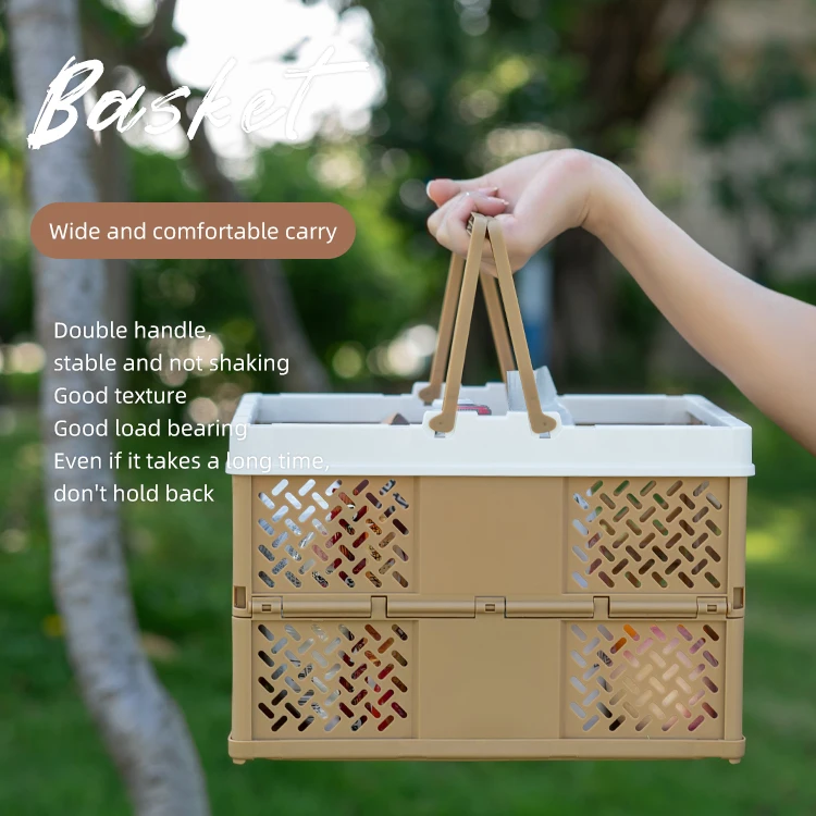 Wholesale New Outdoor Picnic Collapsible Storage Crates With Handle Sundries Basket Container Folding Plastic Storage Basket