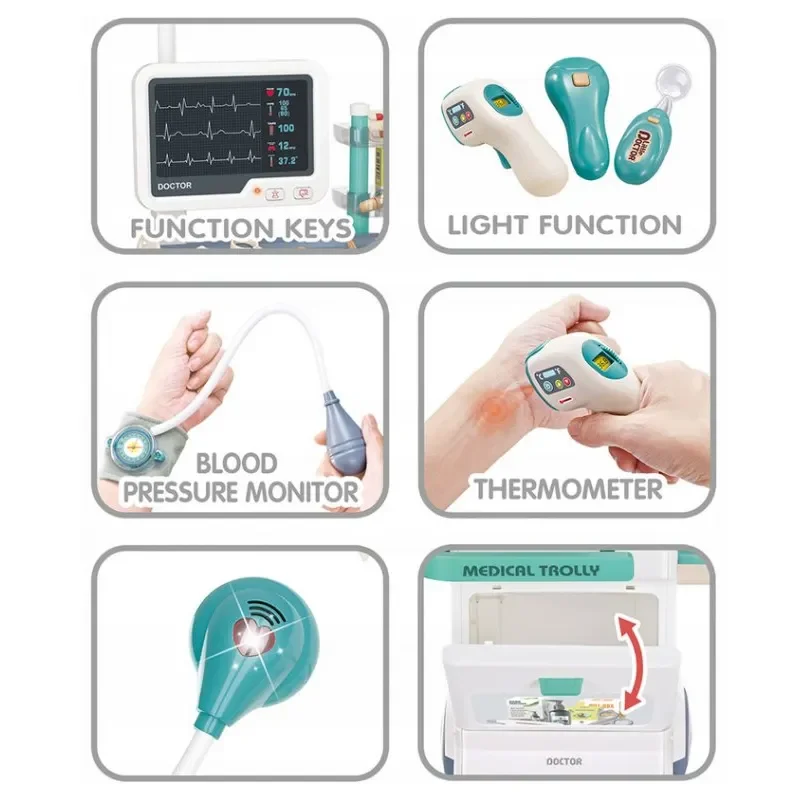 Little Doctor Role Play Game Toys Pretend Play Doctor Set ECG X-Ray Medical Station Toy Simulation Medical Tool Trolley Kits
