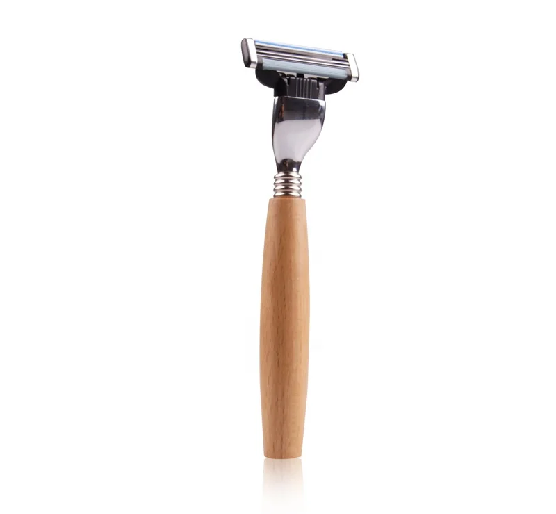 Shaving razor for shaving with wood handle with 3 layer baldes