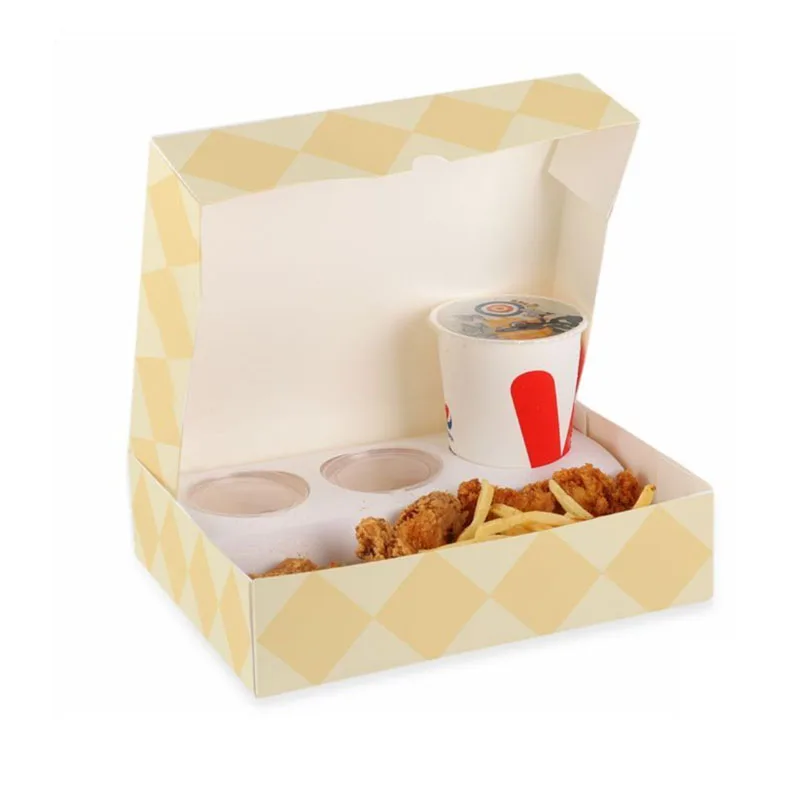 Take Out Custom Printed Logo Snack Food Tray Paper Carrier Disposable Fried Chicken Chips Box With Divider