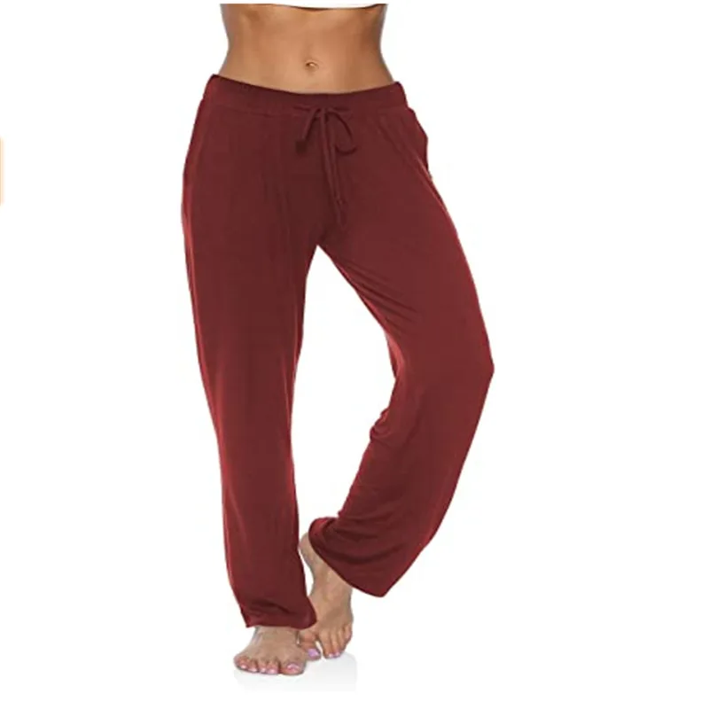 
Rummandy OEM фабрика Женские клетчатые штаны для йоги для занятий в тренажерном зале на шнурке на заказ свободные прямые штаны для бега 