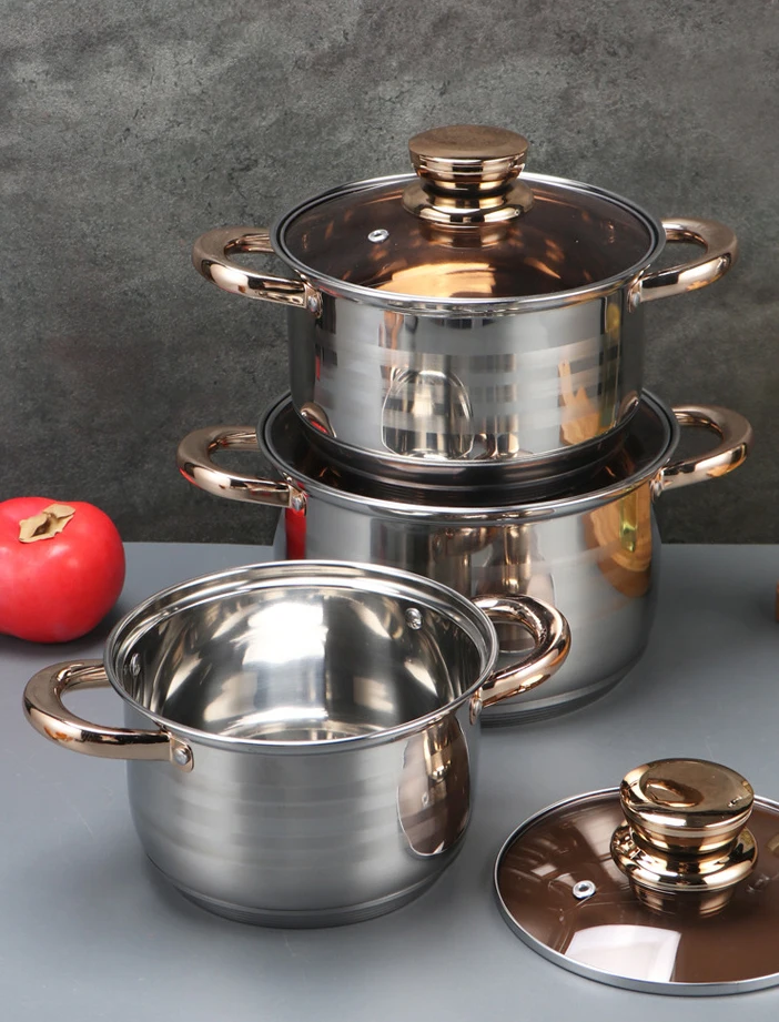 German Design Stainless Steel Cookware Set with Capsulated Bottom Induction Compatible Wholesale Home Kitchen