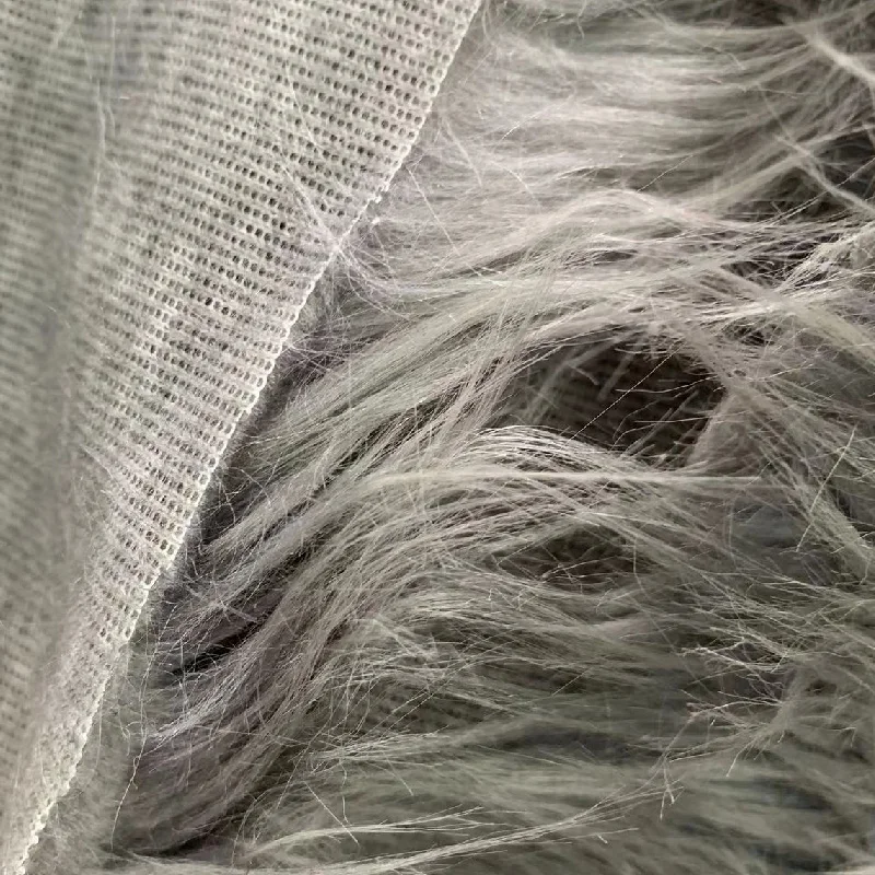 grey color long hair faux fur fabric