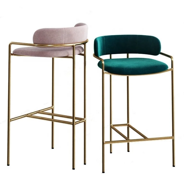Factory Wholesale bar stool chairs designer kitchen counter chairs for green upholstered cheap metal barstools
