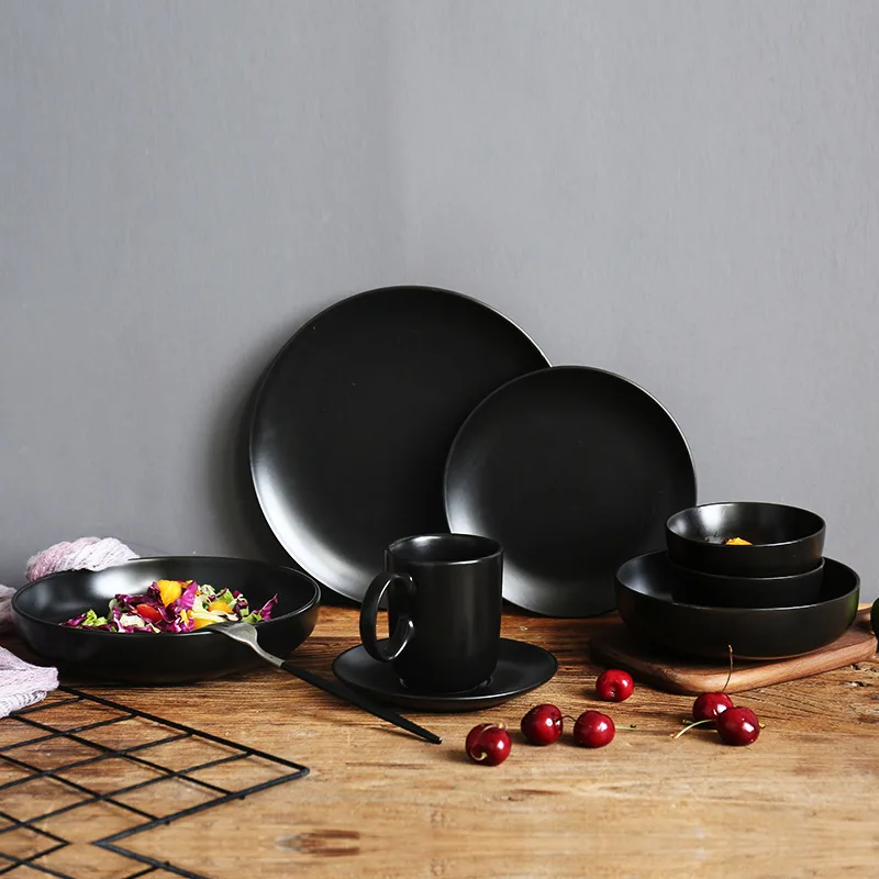 Wholesale black matte dinner stoneware plates used in wedding restaurant hotel events