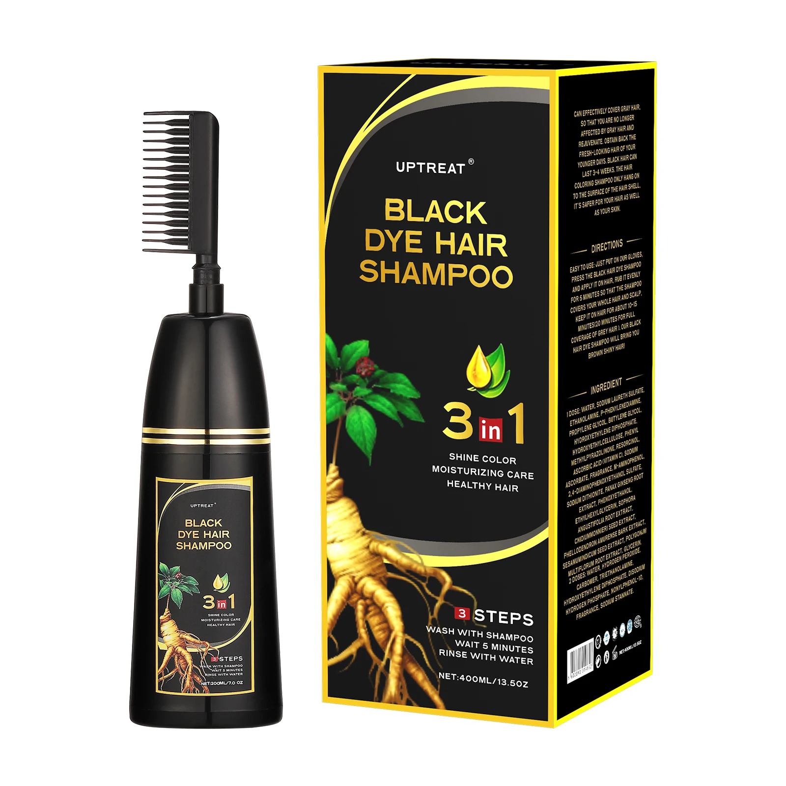 OEM Color Dyeing Cream Home Use Natural Black Hair Shampoo Ingredients Permanent Easy Coloring Hair Color Shampoo with Comb