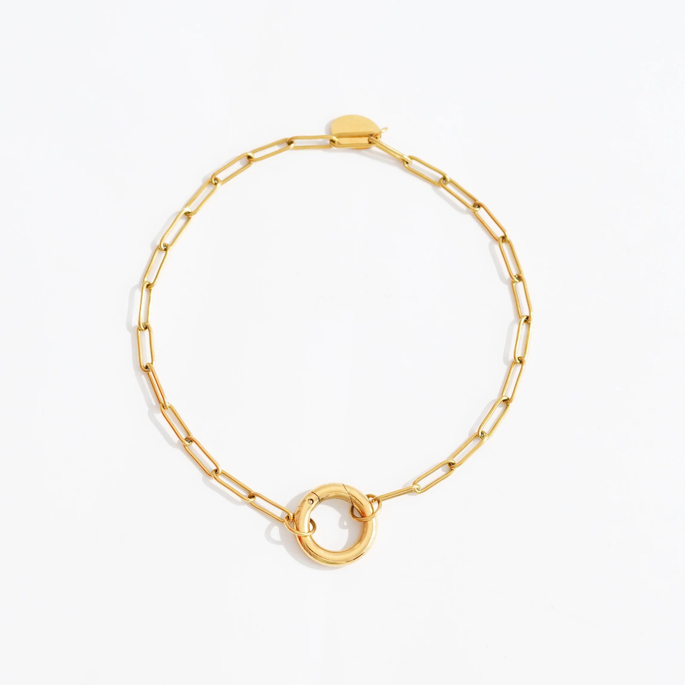 Korean style paperclip chain bracelet classic 18k gold plated stainless steel link chain charm bracelet