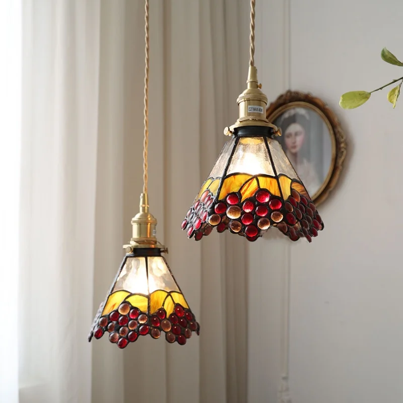 Creative Restaurant Bar Cafe Country Lights Vintage Bedroom Chandelier Handcrafted colored grape glass Dining room Chandelier