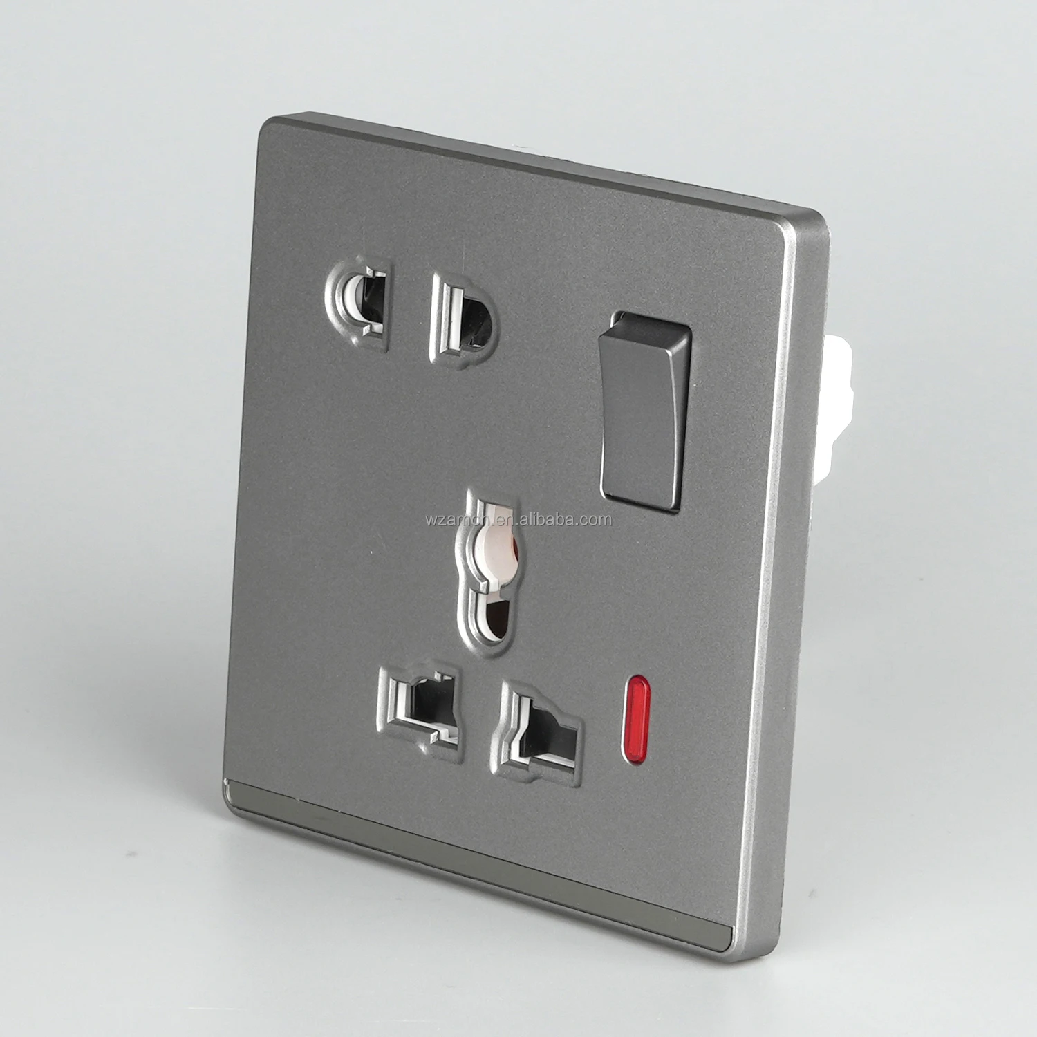 iraq saudi white grey black silver metal line 5pin socket 3pin 13a 16a 3 pin universal 1 gang socket electric wall switch