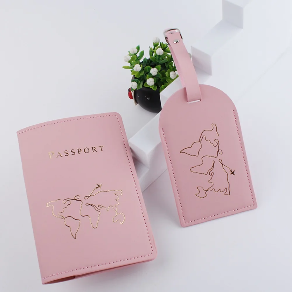 Factory Price Pu Leather Passport Holder World Map Travel Passport Holder Set