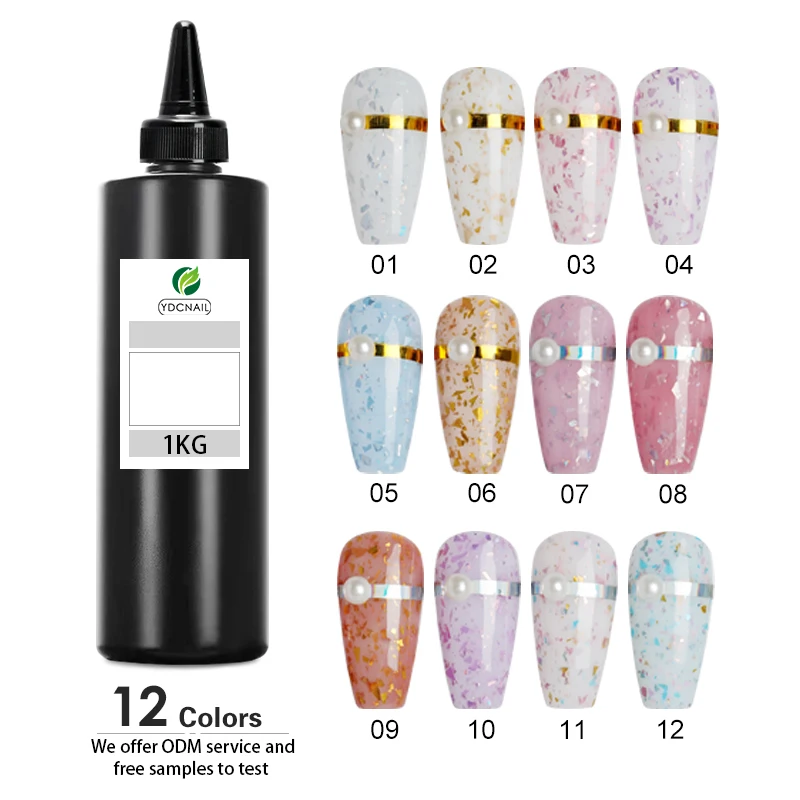 Hot Sale Custom Colors Viscosity Thick Hema Free big Gold Foil Flakes Snow sequin rubber base gel Nail Gel polish