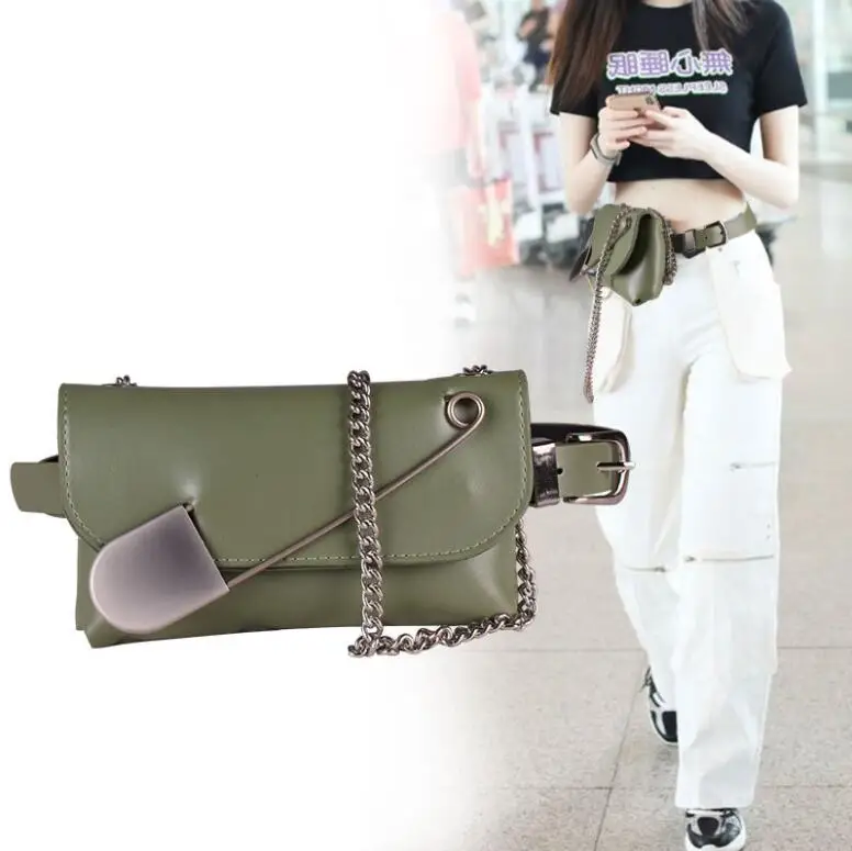 2021 trendy chain versatile folding mobile phone belt bag net red personality big pin single shoulder messenger waist bag