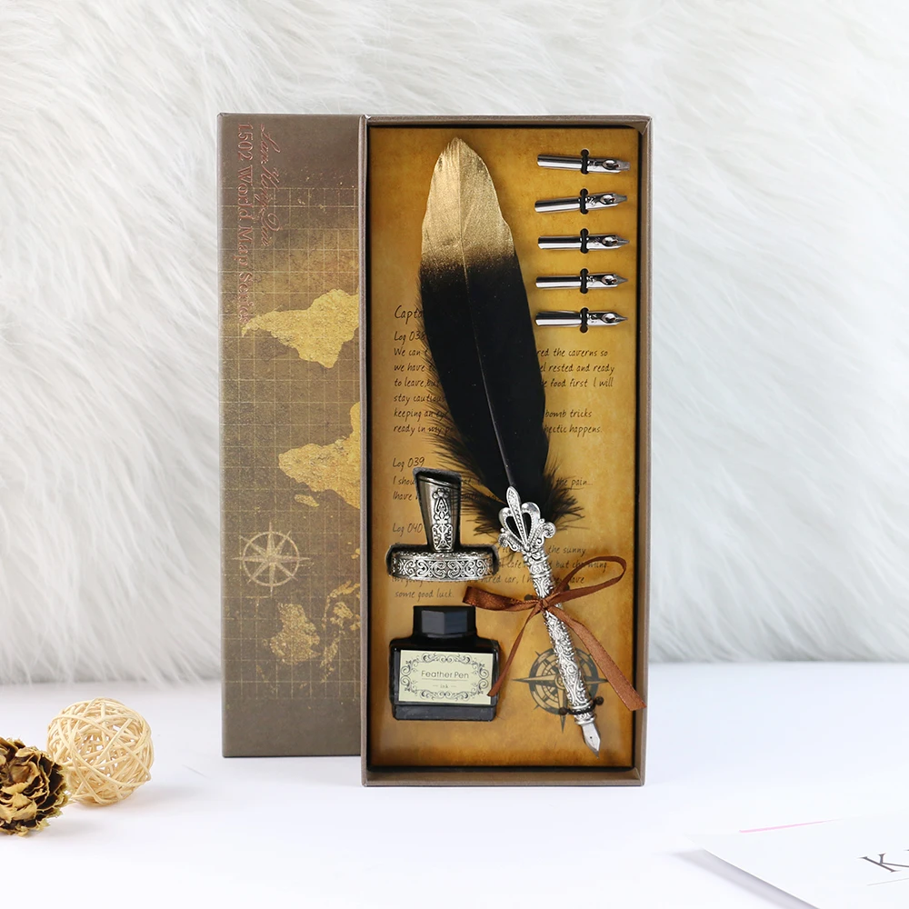2022 Hot selling Feather Foil Feather For Sale And Ink Set Refills9550 Quill Pen